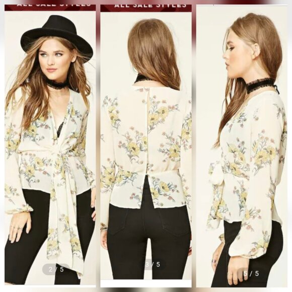 Forever 21 Contemporary Floral Blouse Large - Picture 13 of 14